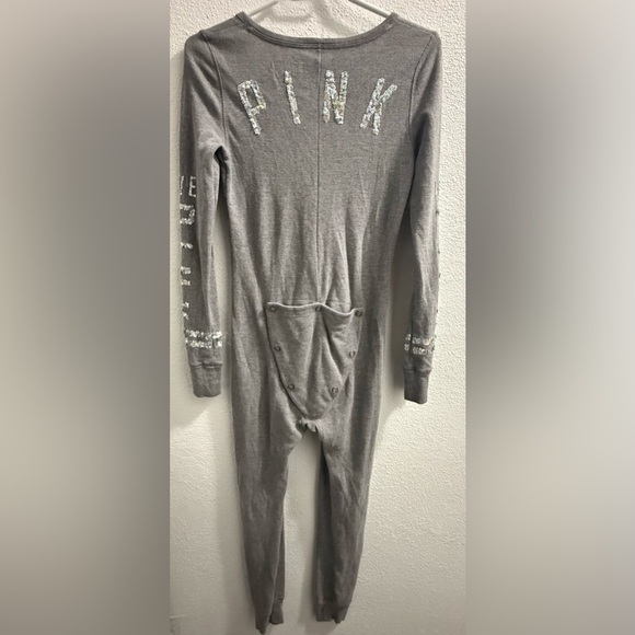 Victoria Secret Pink Sequin Thermal Long Romper One Piece Open Butt Pj’s Sz S - Picture 2 of 9